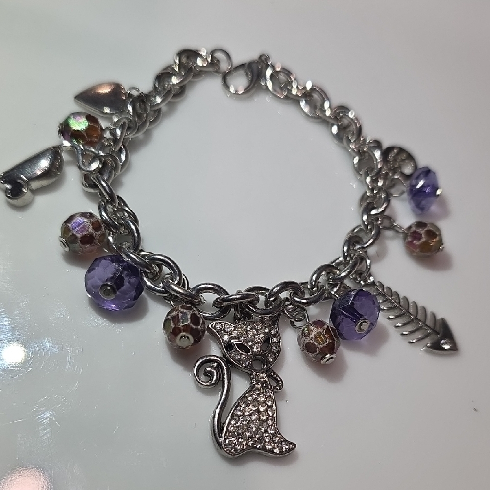 Charm Cat Lovers Silver tone  Bracelet